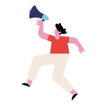 Man running with megaphone Stock Illustration