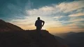 The man running on the mountain against the beautiful sunrise. slow motion 4k or 4k+ Resolution