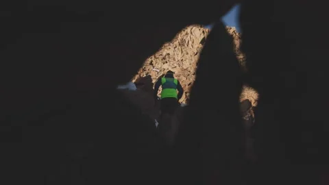 Man running at the mountain with snow Video stock 168349893