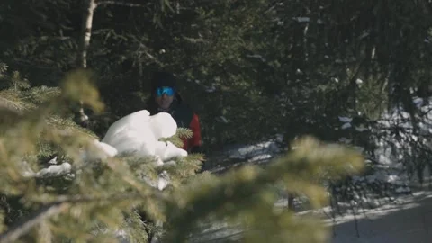 Man running at the mountain with snow Stock Footage 170059054
