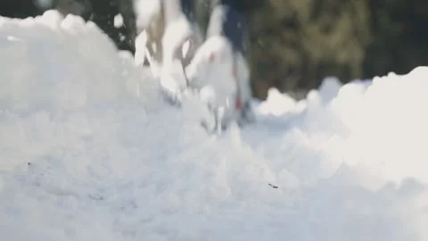 Man running at the mountain with snow Stock Footage 170059540