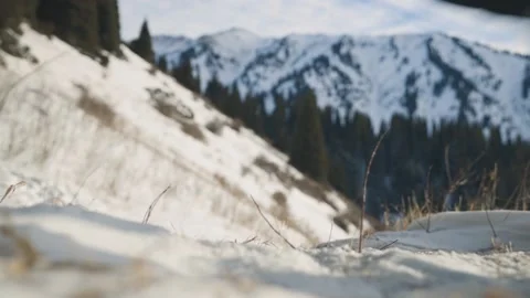 Man running at the mountain with snow Stock Footage 170609880