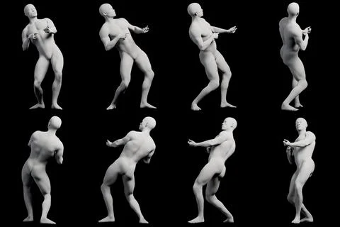 Man running multi-view collage black background Stock Illustration