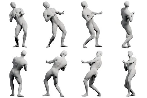 Man running multi-view collage white background Stock Illustration