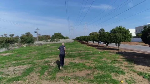 Man running at orchards at daylight Stock Footage 83849456