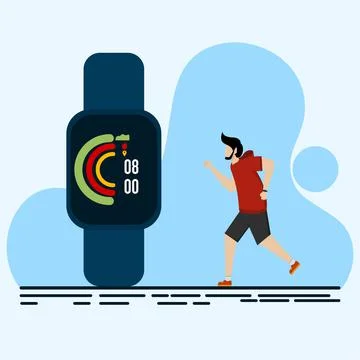 Man running outdoors and using smart watch Stock Illustration