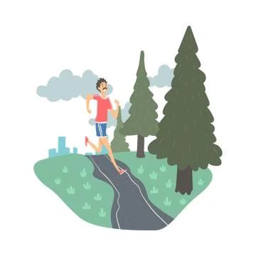 Man Running in Park, Guy Doing Morning Workout, Man in Everyday Life, Daily Ilustração Stock