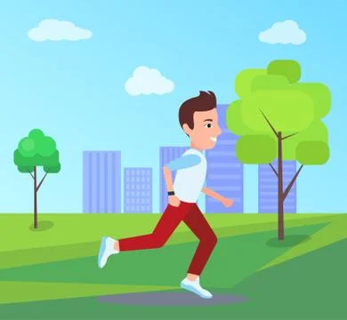 Man Running at Park in Summer Vector Illustration Ilustración de archivo