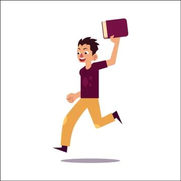 Man running to share excitement from reading book イラスト素材