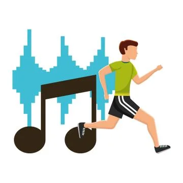 Man running sport exercise with note musical 스톡 일러스트