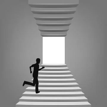 Man running up on staircase up and down concept Ilustración de archivo