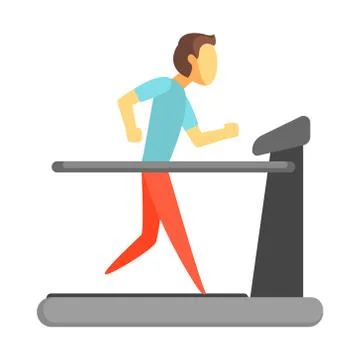 Man running on thread mill. Colorful cartoon character Stock Illustration