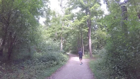 Man running through the forest Stock Footage 83620441