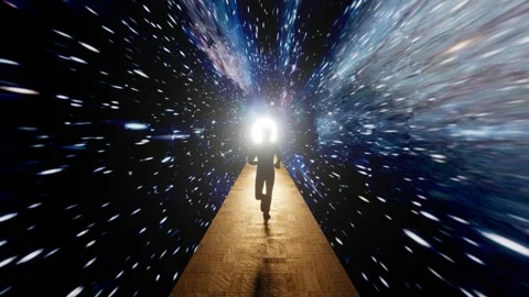 Man is running through a tunnel of stars Stock Footage 246788988