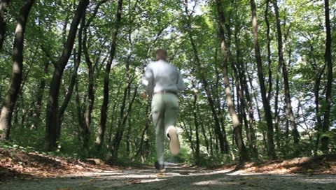 A man running through the woods (1/2) Vídeos de archivo 8690771