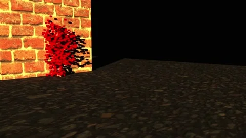 A man is running towards the bricks wall,his body falls apart in broken pieces Stock Footage 138917152