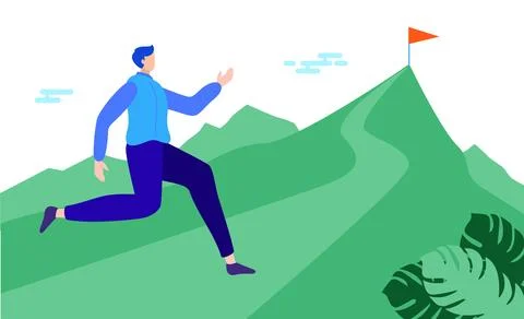 Man running towards target on mountain Stock Illustration