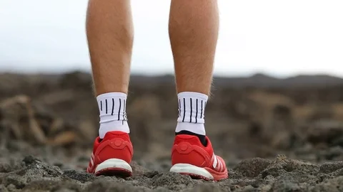 Man running - trail runner training starting running in amazing landscape Video stock 70276006