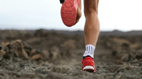 Man running - trail runner training starting running in amazing landscape Stock Footage 112317853