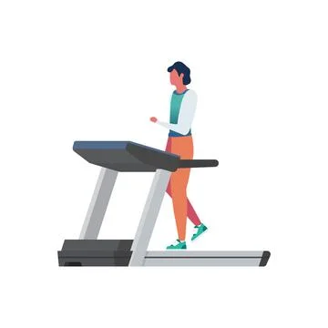 Man running on a treadmill isolated on white background. Stock Illustration