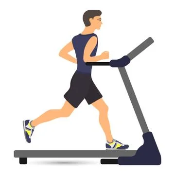 Man running on treadmill. Vector illustration in flat style. Stock Illustration