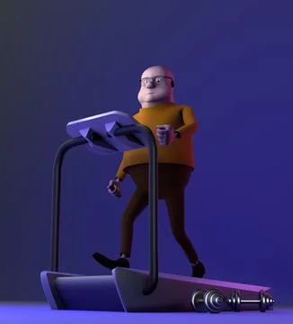 Man running on a treadmill,neon background,3d render. 스톡 일러스트