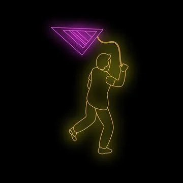 Man running with a triangular kite neon sign on black background Illustrazione stock