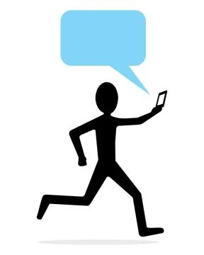 Man running while holding mobile phone or cell phone Stock Illustration