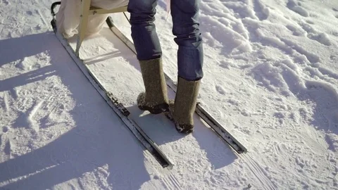 Man running wit sled Stock Footage 73710268