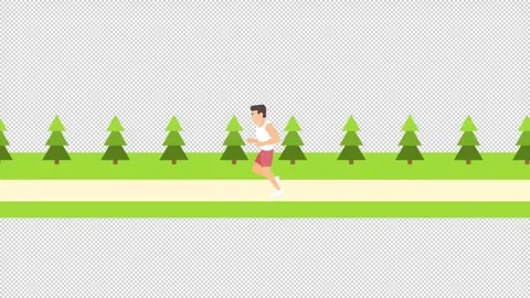 Man runs along a path in the forest. Animation of a man running. Cartoon Stock Footage 306135797