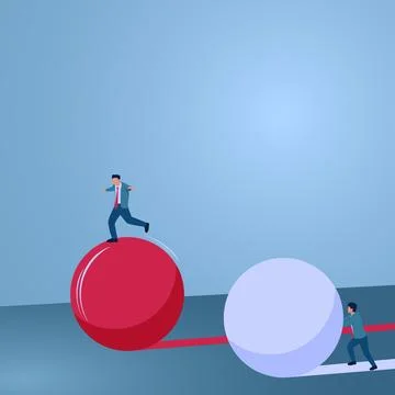 A man runs on a ball while another pushes the ball, an illustration of comp.. Stock Illustration