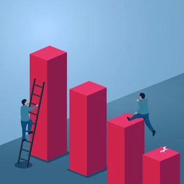 A man runs up a chart while another climbs a ladder, an illustration for co.. Stock Illustration