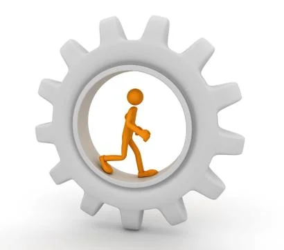 Man runs inside a large gear Stock Illustration