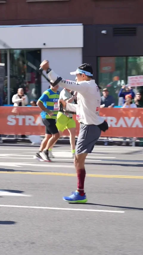Man Runs the NYC Marathon on One Leg, Brooklyn, New York, USA - 02 Nov 2025 Stock Footage 322826914