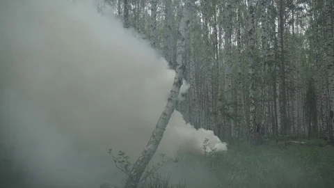 A man runs out of smoke Stock Footage 77022011