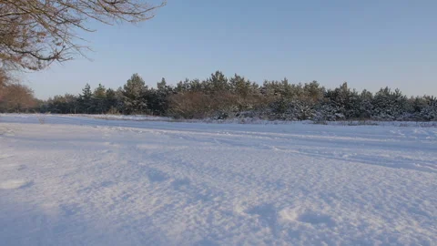 Man Runs Through Deep Snow In The Winter Park Stock Footage 122858354