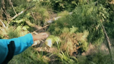 A man runs through the forest with all his might, fleeing from danger. Stock Footage 159441126