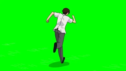Man runs white coat shadow chase, green screen Video stock 289212758