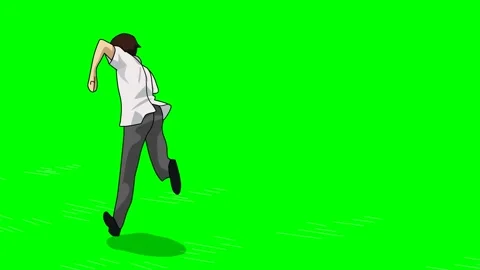 Man runs white coat shadow chase, green screen Stock Footage 289212769