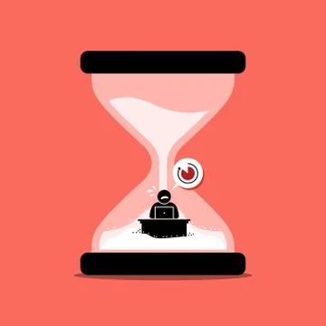 Man rushing his office work inside a sand clock or hourglass representing dea Illustrazione stock