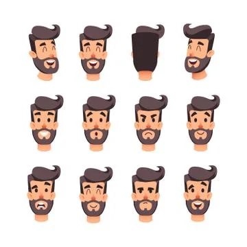 Man s head with different emotions. Cartoon vector male faces character set Stockillustratie