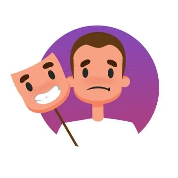 Man with a sad face behind happy mood mask Stock-Illustration