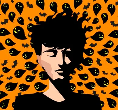 Man with sad stressed face Stock Illustration