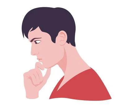 Man in sad thought. Young guy with confused preoccupied face Stock Illustration