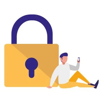 Man with safe secure padlock Stock-Illustration