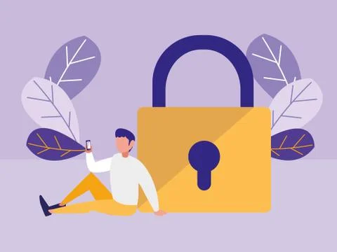 Man with safe secure padlock Stock-Illustration