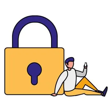 Man with safe secure padlock Stock-Illustration