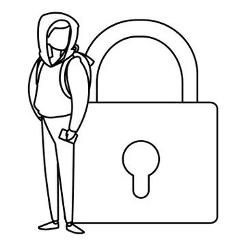 Man with safe secure padlock Stock-Illustration