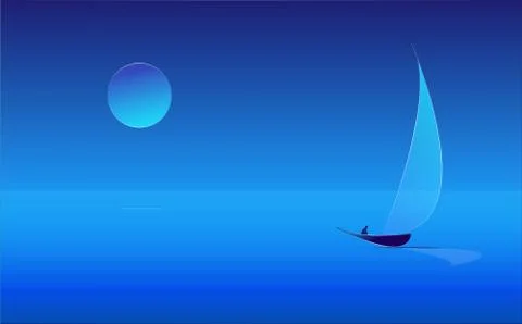 Man in a sailboat in the moonlight Stock Illustration