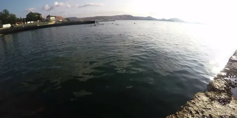 The man is sailing to the pier Stock Footage 84548549